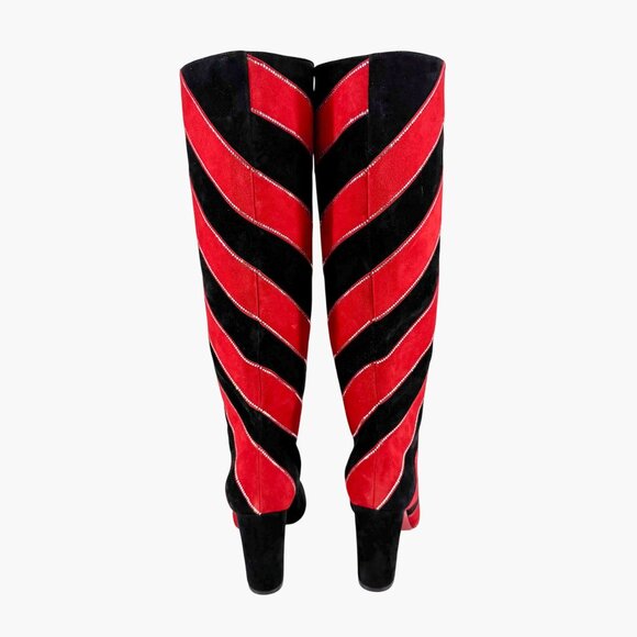 Christian Louboutin Gael Knee High Boot Size 39.5 US 9.5 Black Red Stripe Strass - Picture 8 of 15